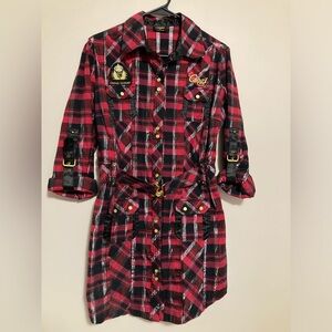 COOGI Red and Black Plaid Long Sleeve Dress